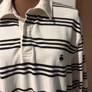 Brooks Brothers Black and White Striped Long Sleeved Polo Shirt size XL.